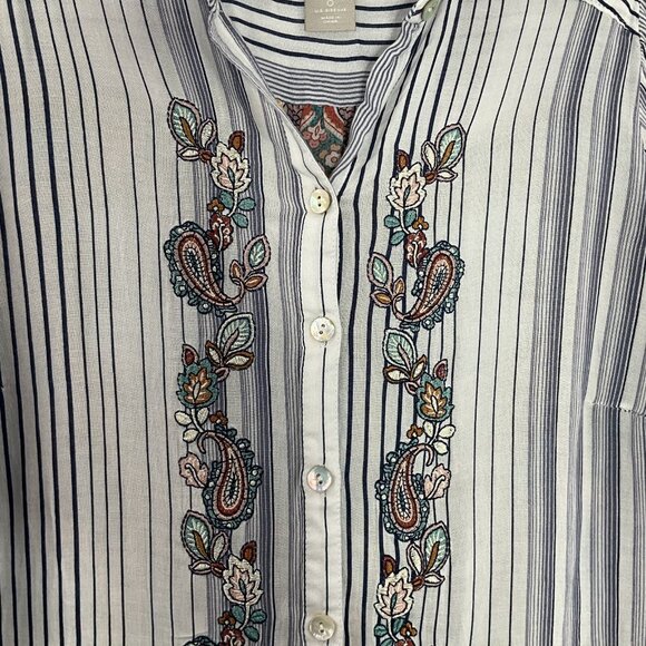 Chico's Top Womens‎ Sz S (0) Button Up Floral Embroidery Striped Paisley Boho - Picture 7 of 15
